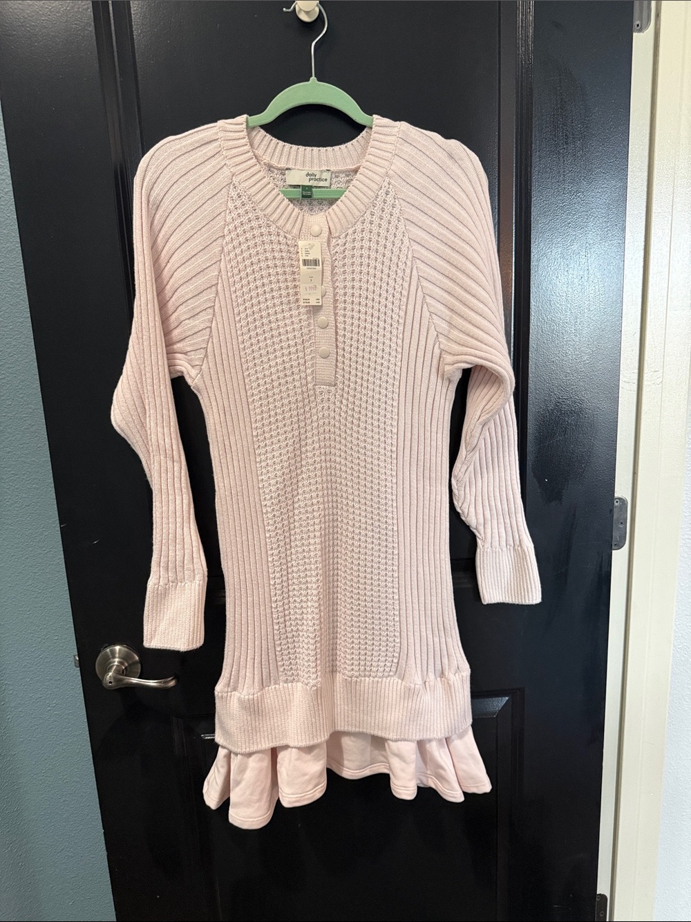 Anthropologie Light Blush Knit Henley Sweater Dress - Picture 2 of 5